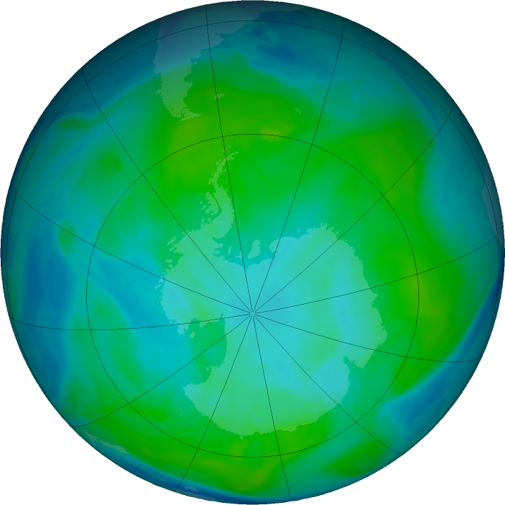 Antarctic ozone map for 17 January 2017